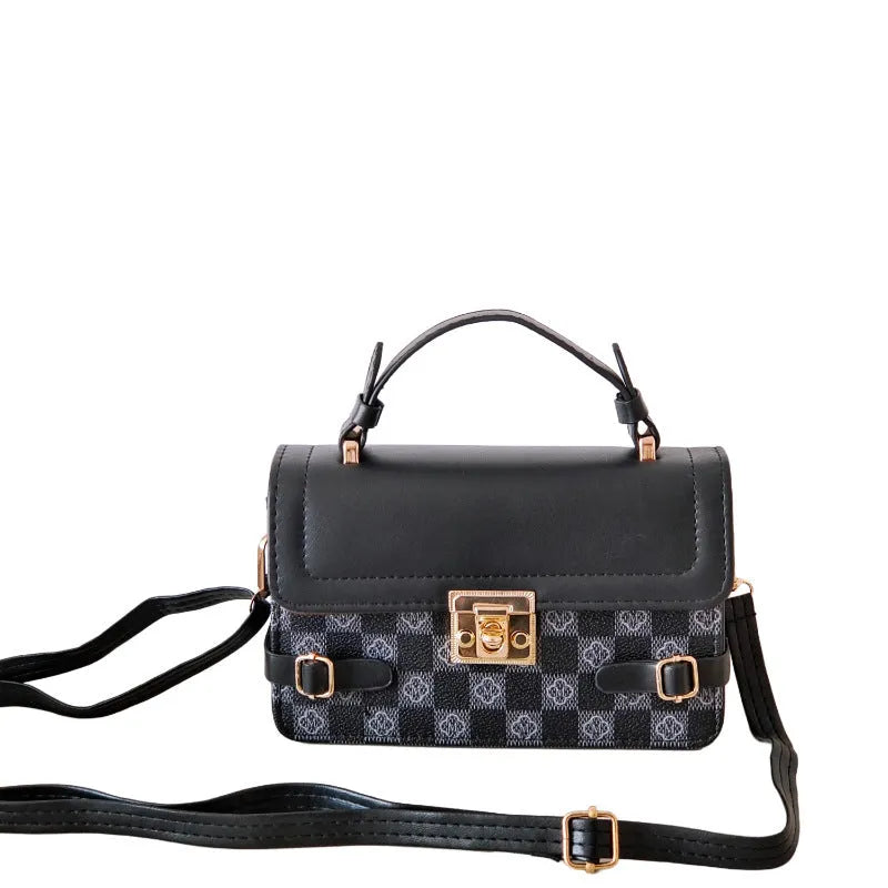 Retro small square pattern crossbody bag in PU material with file bag organisation