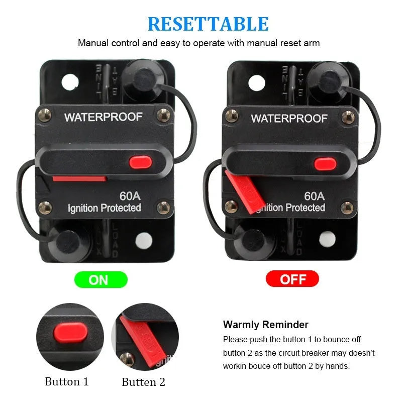 Car high current audio fuse circuit breaker flat head tubular with M6 terminal 20-300A