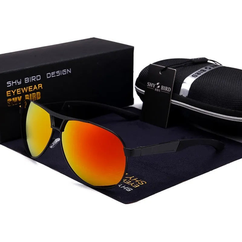 Men's orange red aviator sunglasses with metal frame and polarized HD TAC lenses