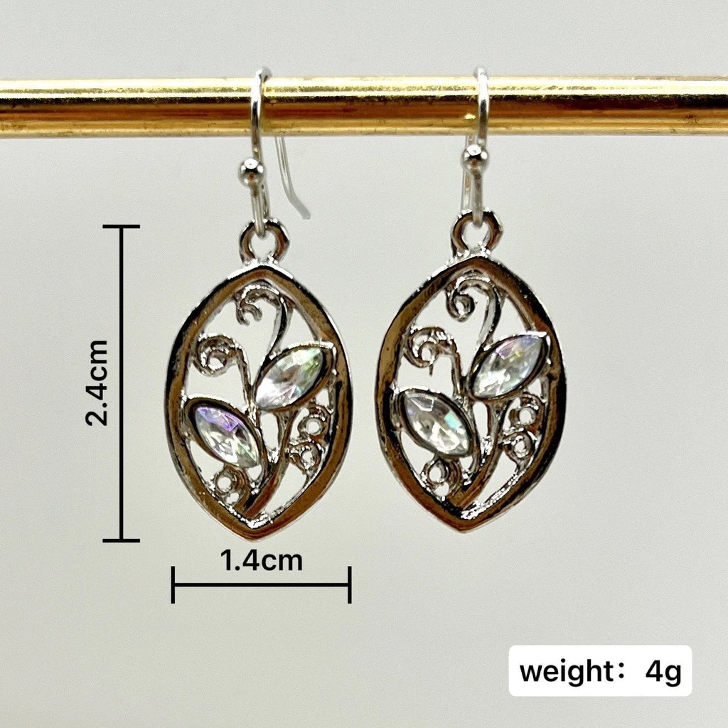 Silver colour women's earrings with leaves design and embedded colourful moonstones