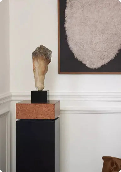 French retro style abstract horse head art sculpture ornament with carved finish on a desktop.
