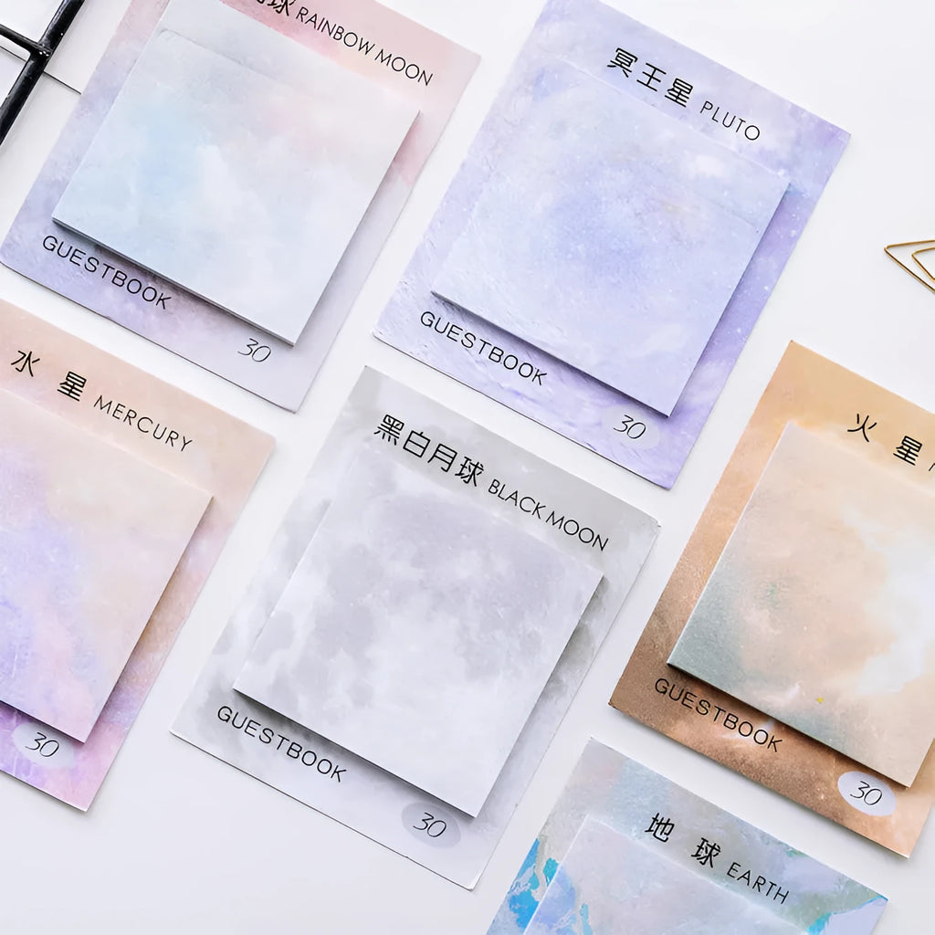 Square 7.3cm planet sticky notes with oil painting artwork of celestial bodies