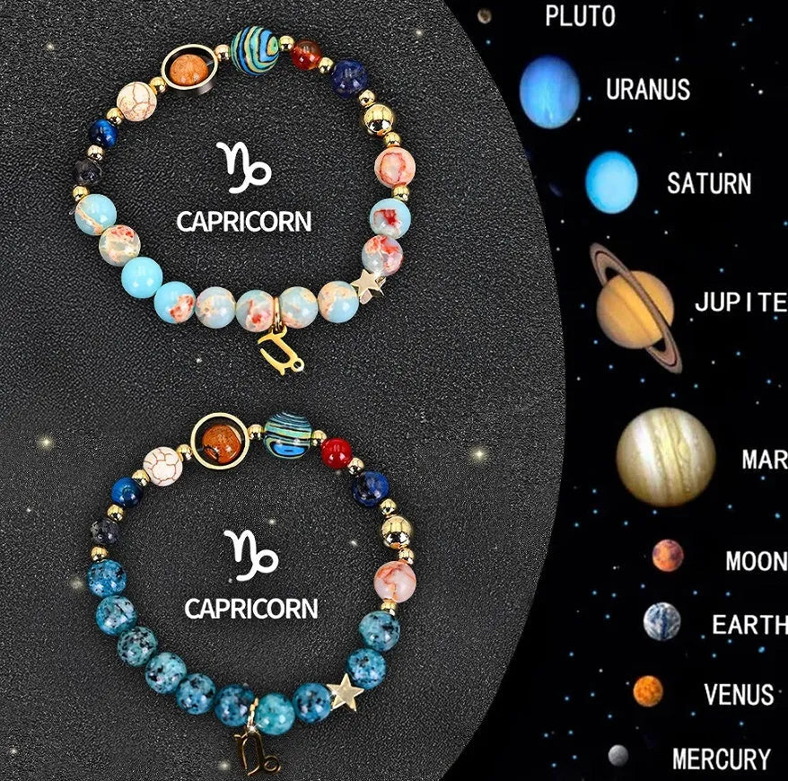Natural stone beaded bracelet set showing twelve Chinese zodiac signs with two bracelets in gift packaging