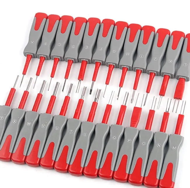 25-piece car terminal removal tool kit with pull out keys and removal needles in storage case