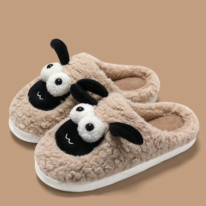Brown thermal cotton slip-on slippers with suede upper and sewn PVC sole for indoor use.
