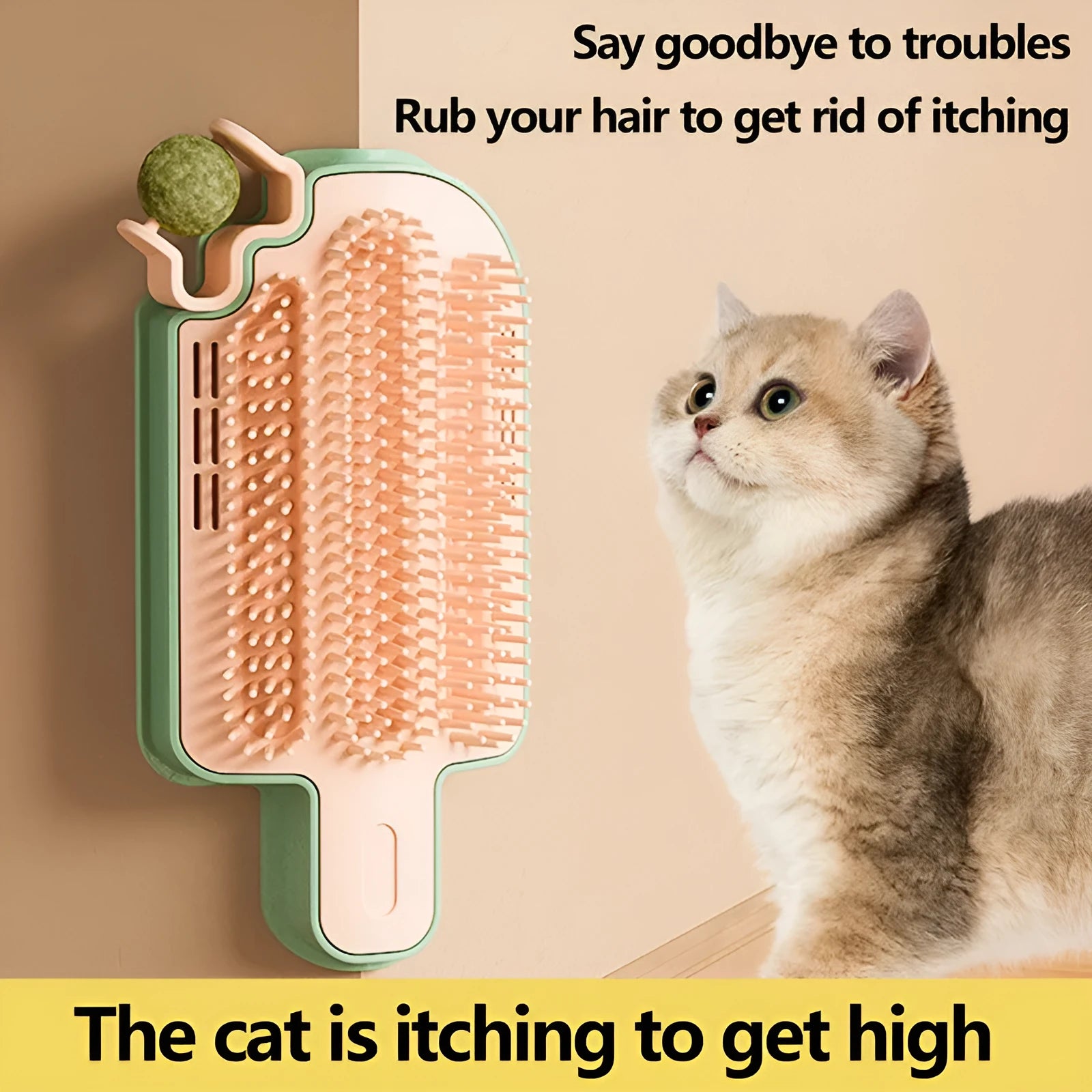 Ice cream shaped cat rubbing toy made from white PP plastic with textured surface for pet grooming