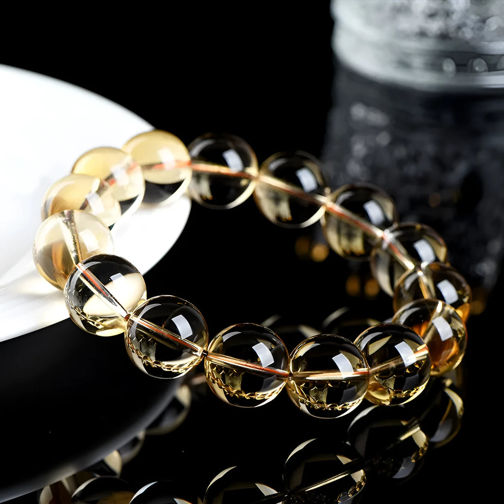 Natural citrine ball bracelet with scattered beads design in gold-brown colour