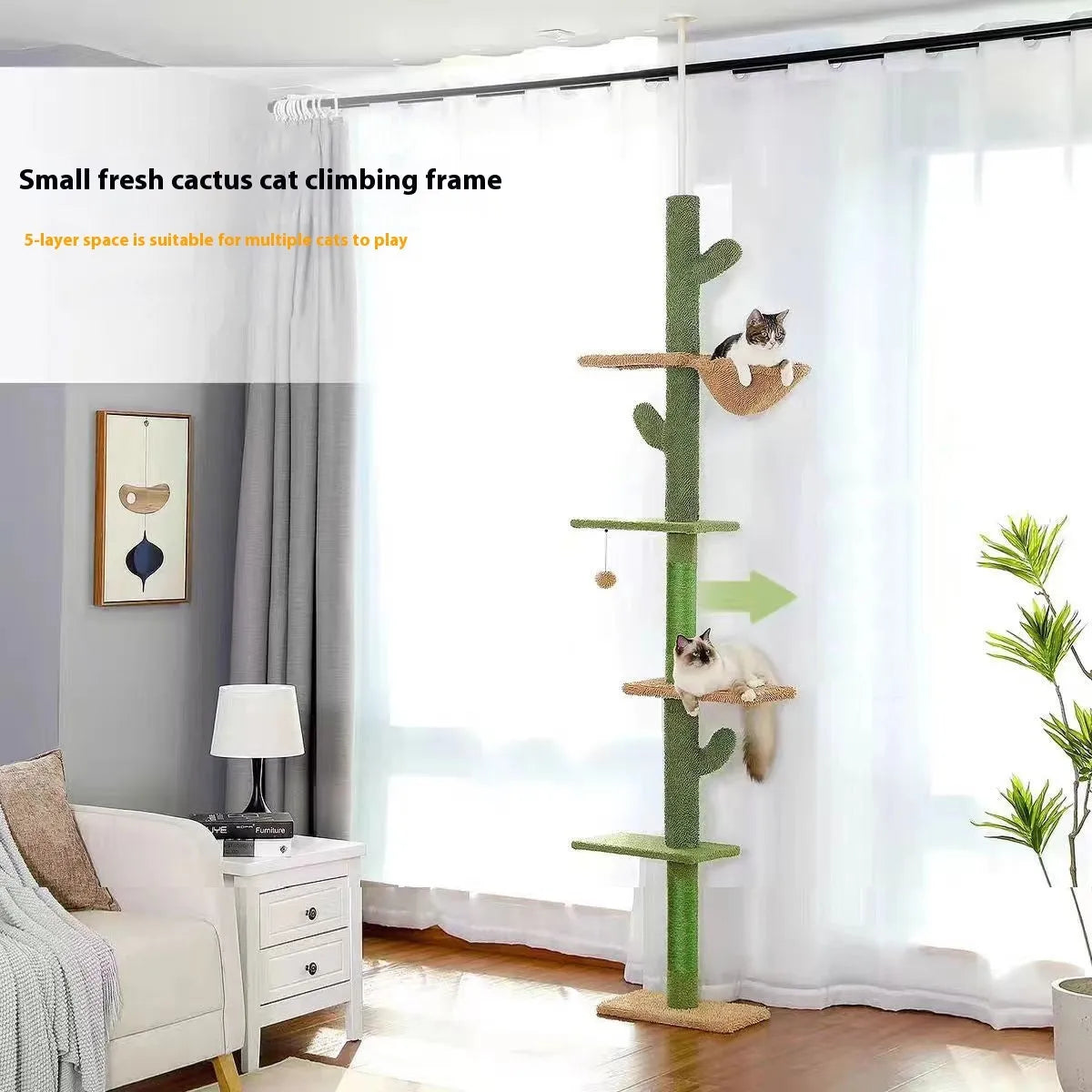 Tall solid wood cat climbing frame with integrated scratch board and hiding toy, measuring 40x25x240cm.