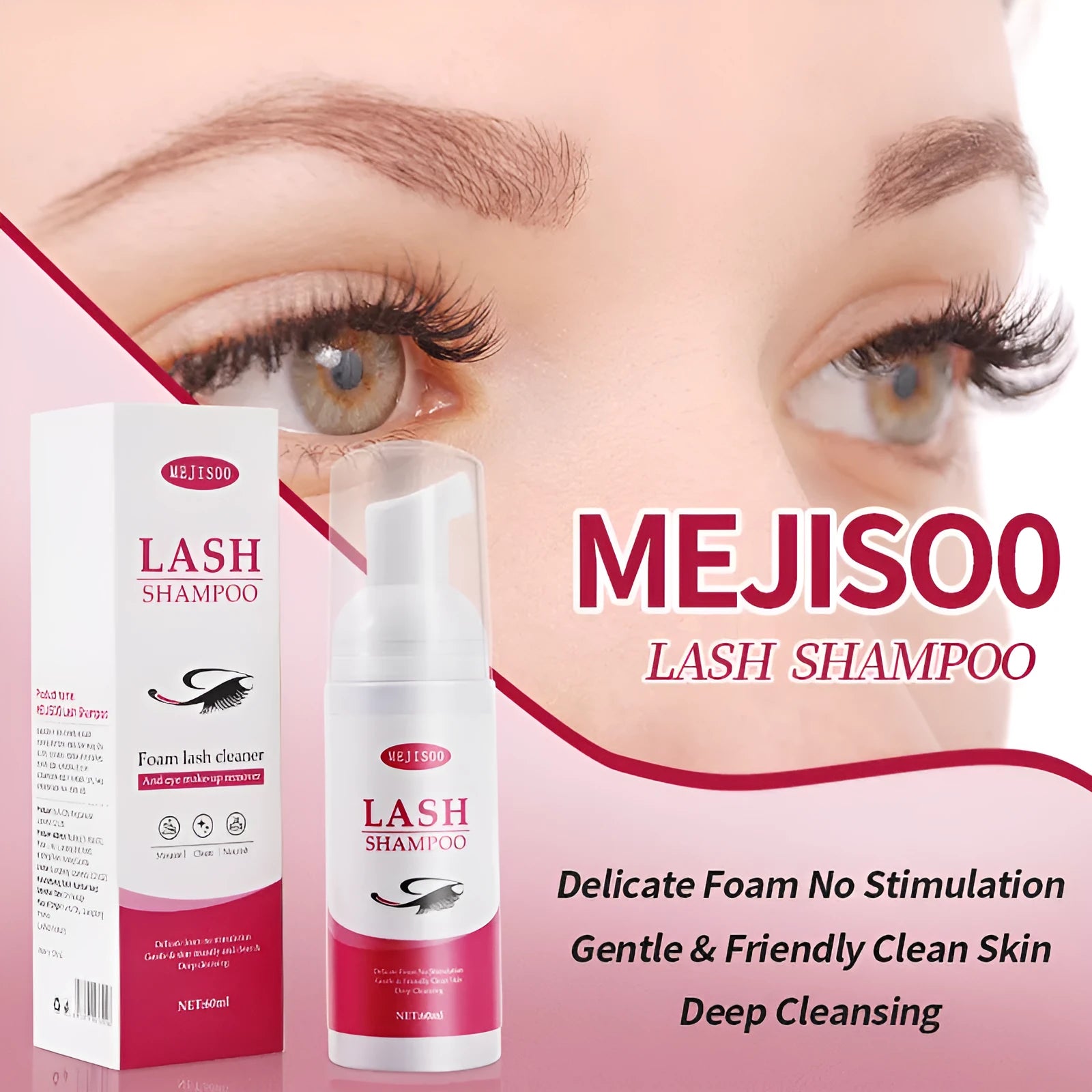 60ml lash shampoo mousse bottle with brush applicator for cleaning false eyelashes