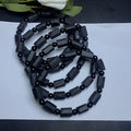 Black tourmaline rough stone bracelet with natural crystal beads on stretchy elastic cord