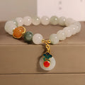 Ice jade crystal bracelet for women with pearl details and a peace jade buckle.