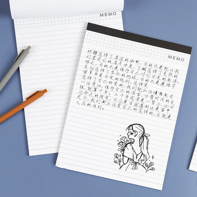 A4 tearable meeting minutes notebook with ivory white grid paper and wireless adhesive binding