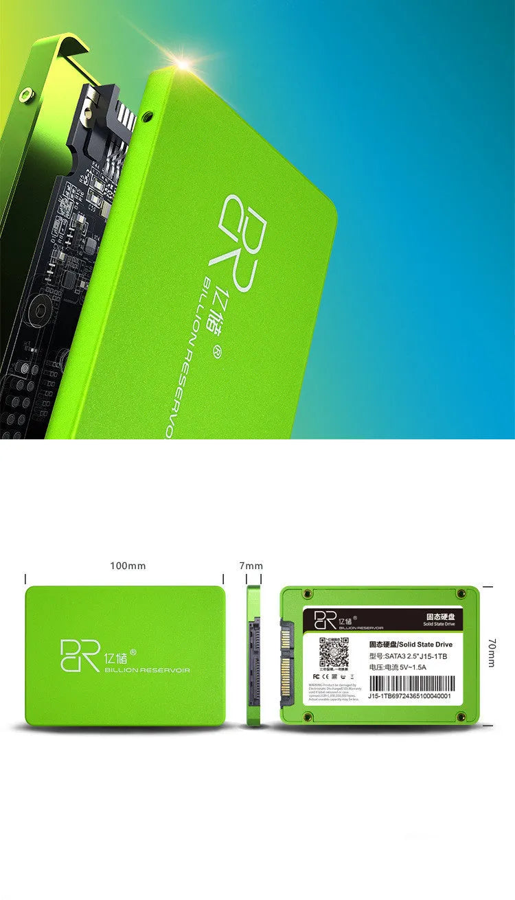 Black SATA 3.0 solid state drive for internal computer installation measuring 100mm by 70mm