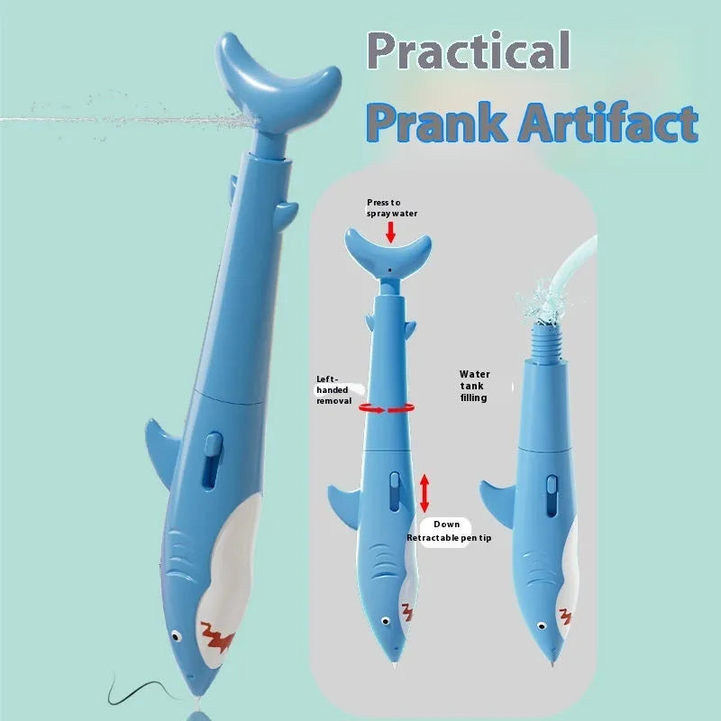 Shark Water Gun Pen in blue plastic – novelty ballpoint with water spray tip