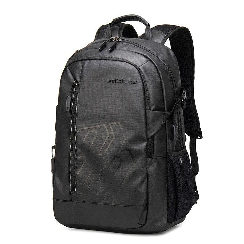 Blue plaid 18-inch casual computer backpack with curved shoulder strap on a white background.