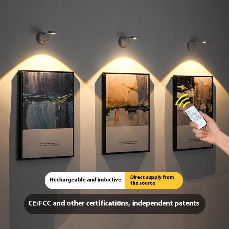 Modern geometric rechargeable wireless wall lamp with remote control on indoor wall