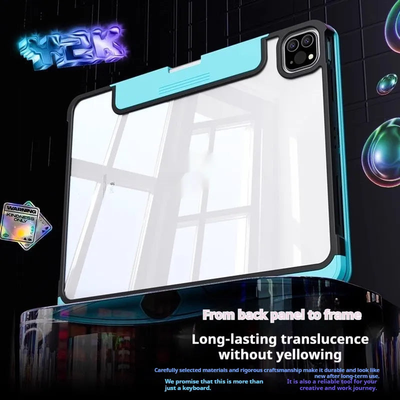 Miaocontrol iPad keyboard protective case in blue pink purple options showing PC construction