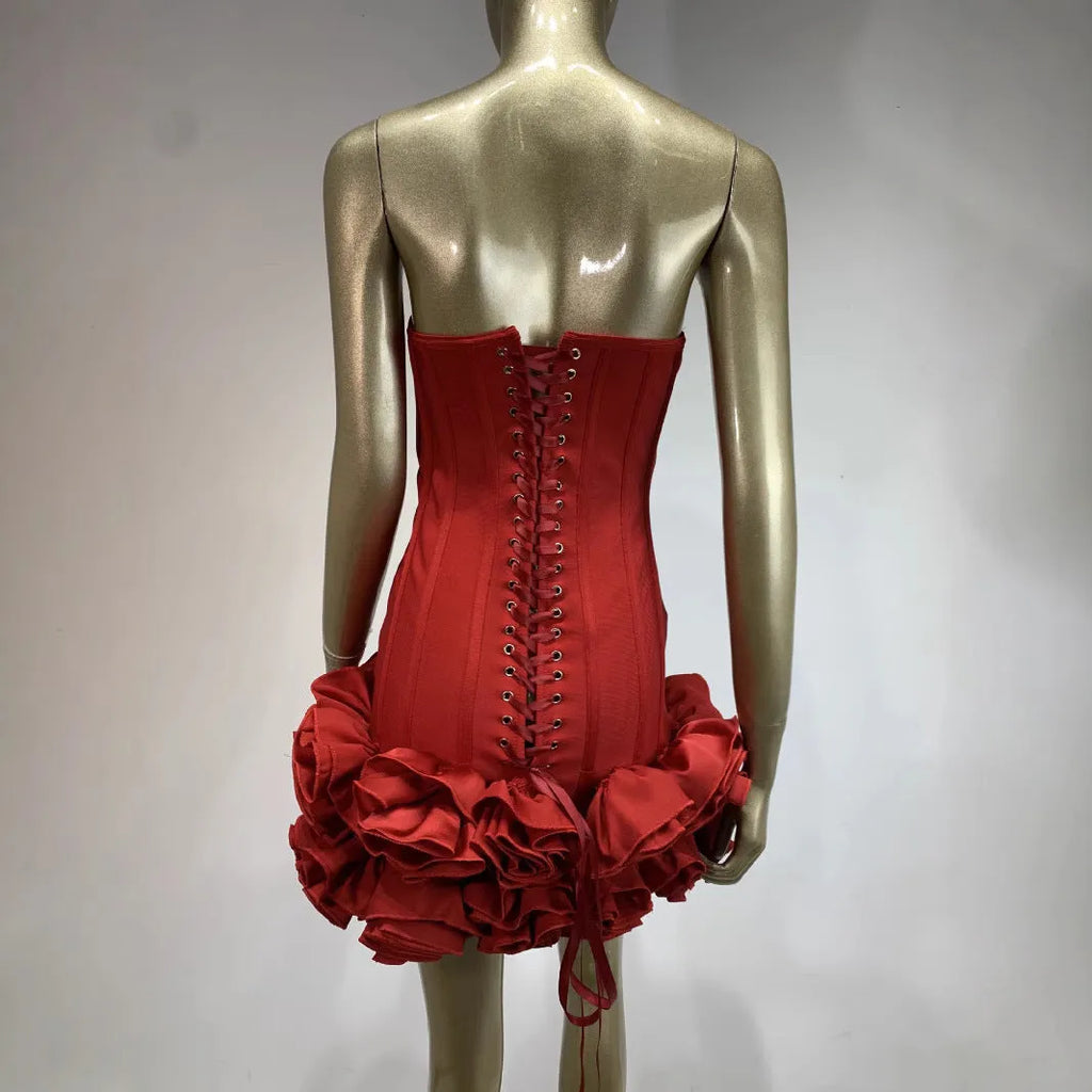 Women's solid colour polyester dress with mid-waist design in red, white and black options