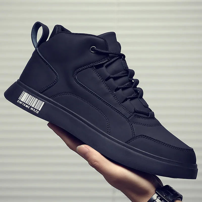 Men's white mid-top casual sports shoes with a rubber sole and lace-up front.