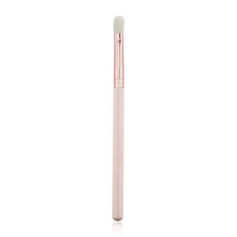 26 pink makeup brushes with wooden handles in a PU storage bag.
