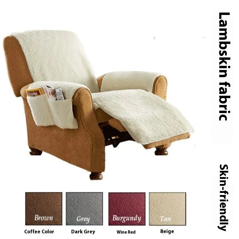 Lambswool fabric sofa cushion cover in beige, shown on a living room sofa.
