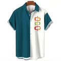 Men's tropical stripe Hawaiian shirt with short sleeves and button front in elastic polyester fabric