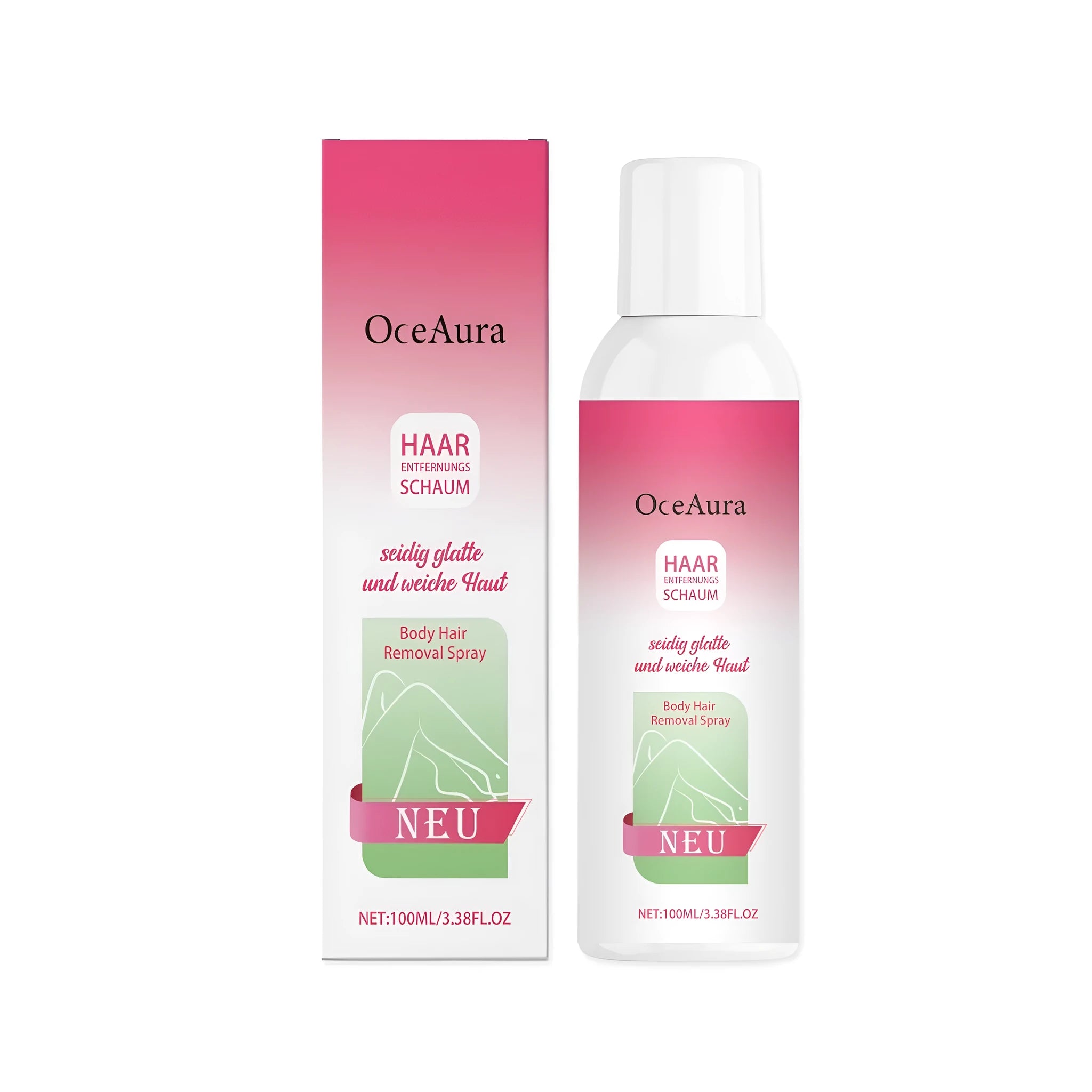 100ml bottle of body hair removal spray with spray nozzle, for use on legs and arms.