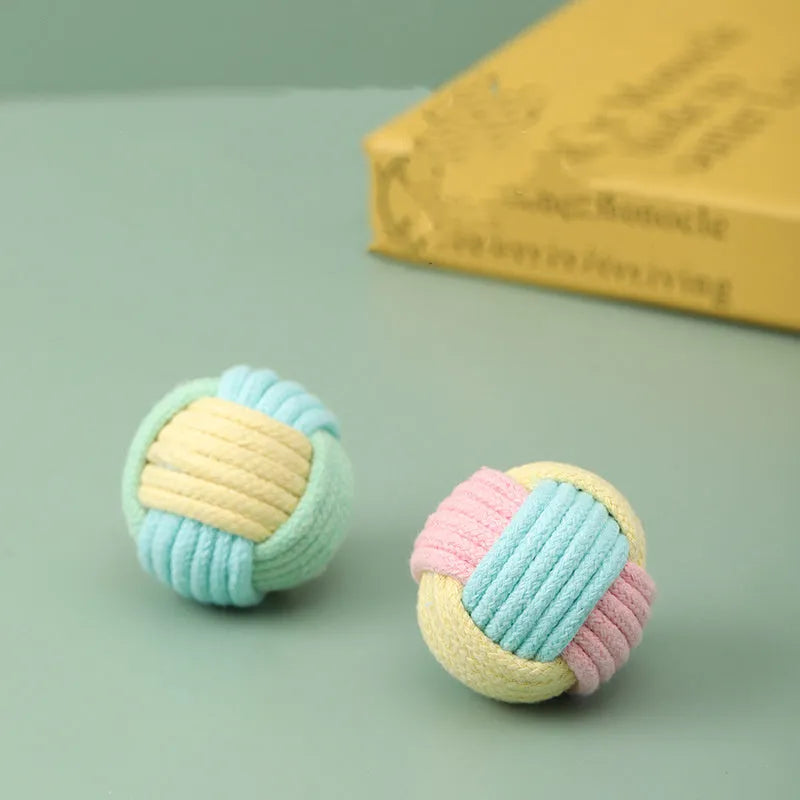 Handmade cat hair ball plush cotton ball interactive toy in blue powder green blue pink green colours