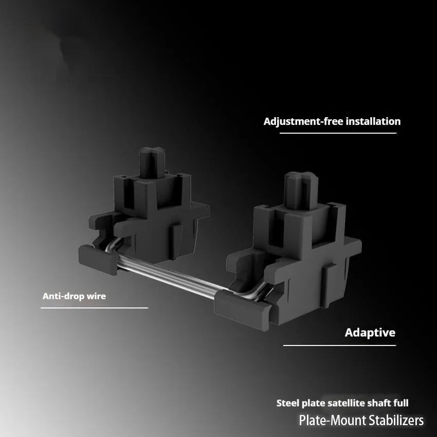 Keyboard stabiliser accessories set showing black and milky white 6.25U and 7U satellite axis stabilisers
