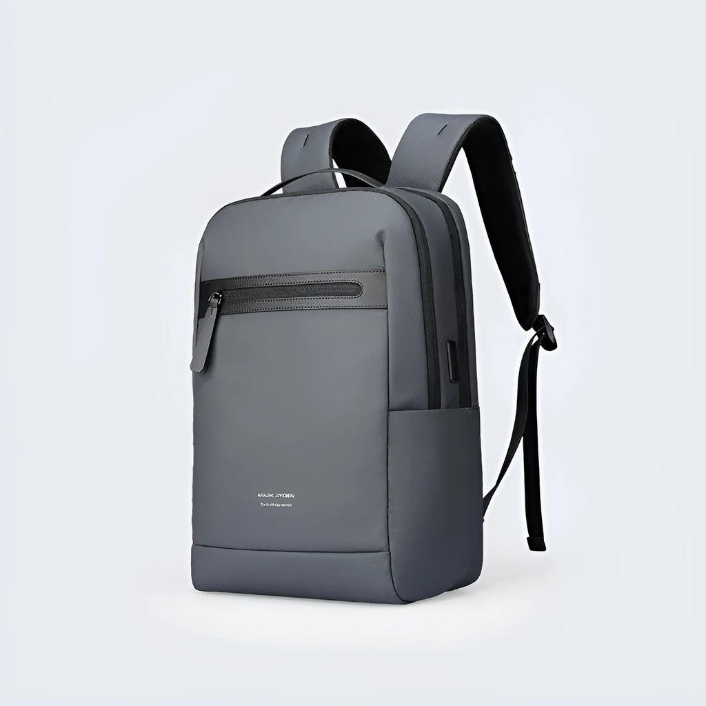 Graphite grey Oxford cloth business backpack with USB charging port and under 20 litre capacity