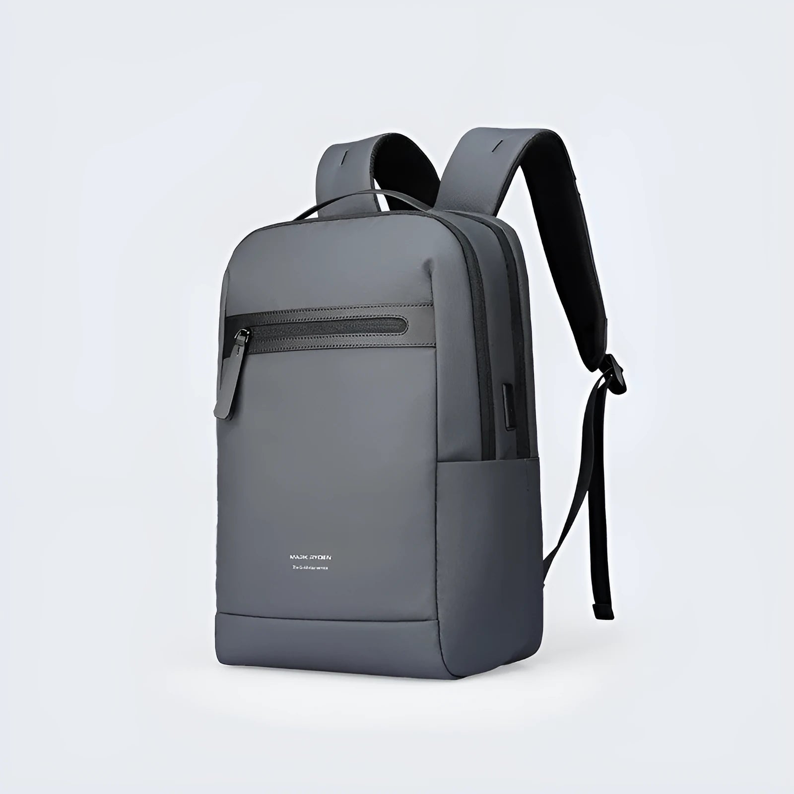 Graphite grey Oxford cloth business backpack with USB charging port and under 20 litre capacity