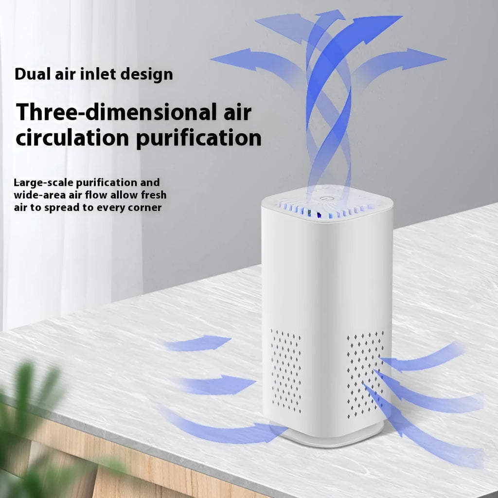 Mini USB air purifier in black and white colours for car and small room use