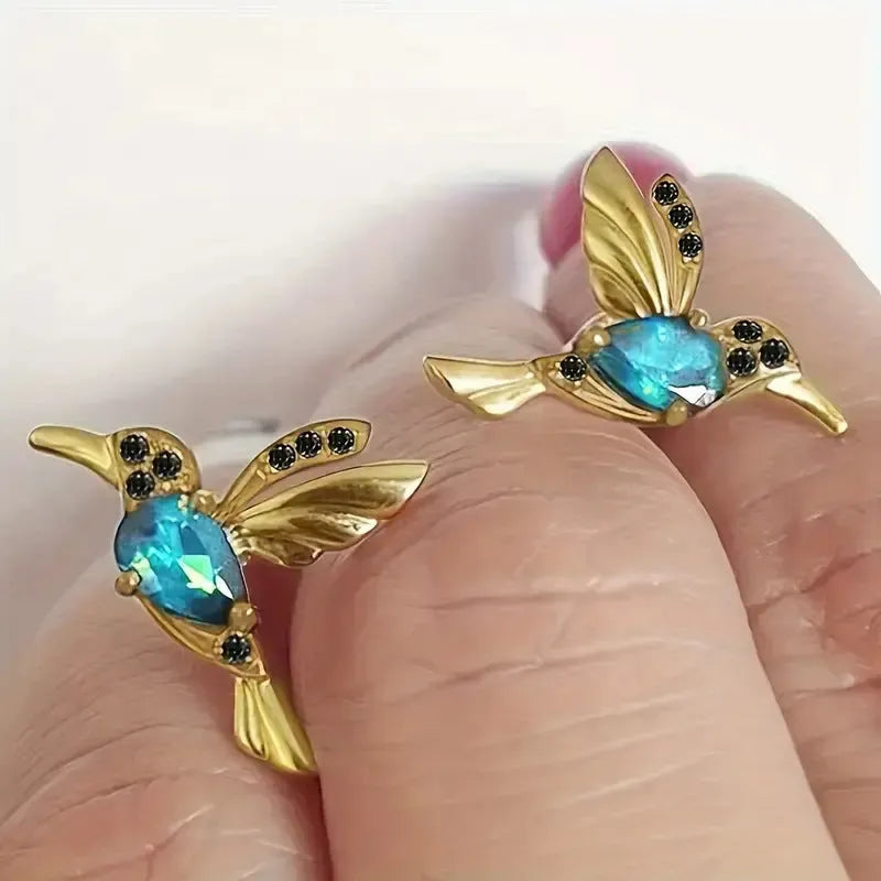 Bird hanging long style earrings for women with mixed zirconium wings in alloy construction
