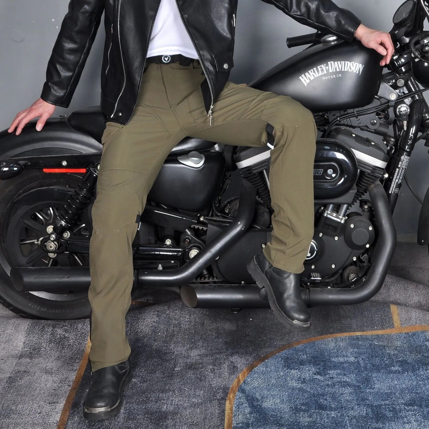 Motorcycle cycling pants with waterproof windproof features in polyester blend fabric