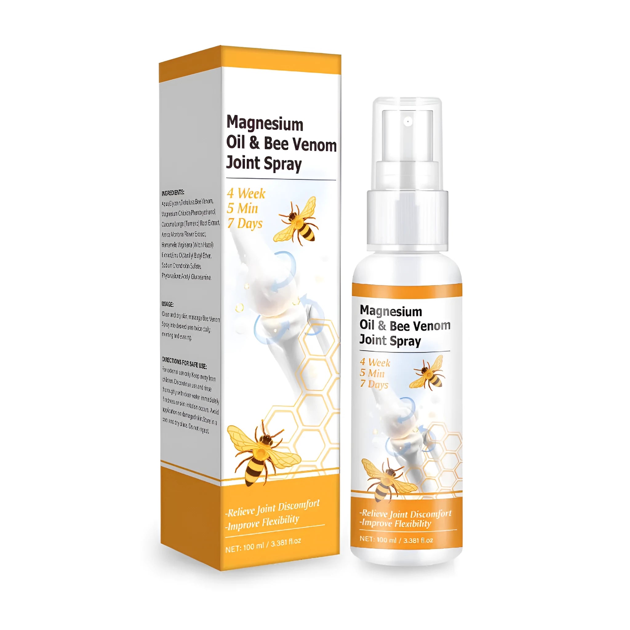 100ml bottle of magnesium oil and bee venom joint spray gel with pump applicator