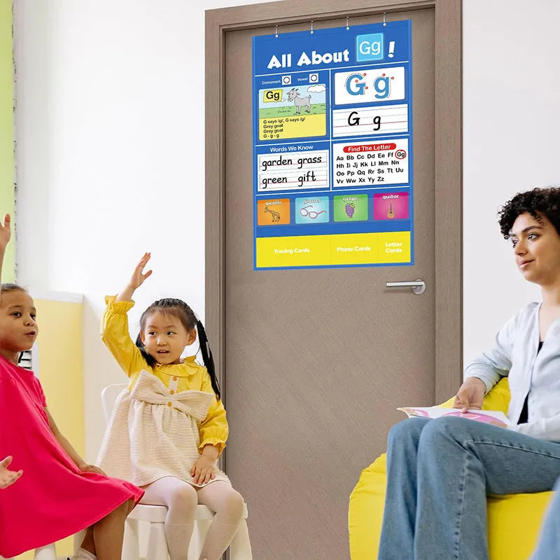 Alphabet learning sleeve table chart with educational cards displayed on 60x40cm surface