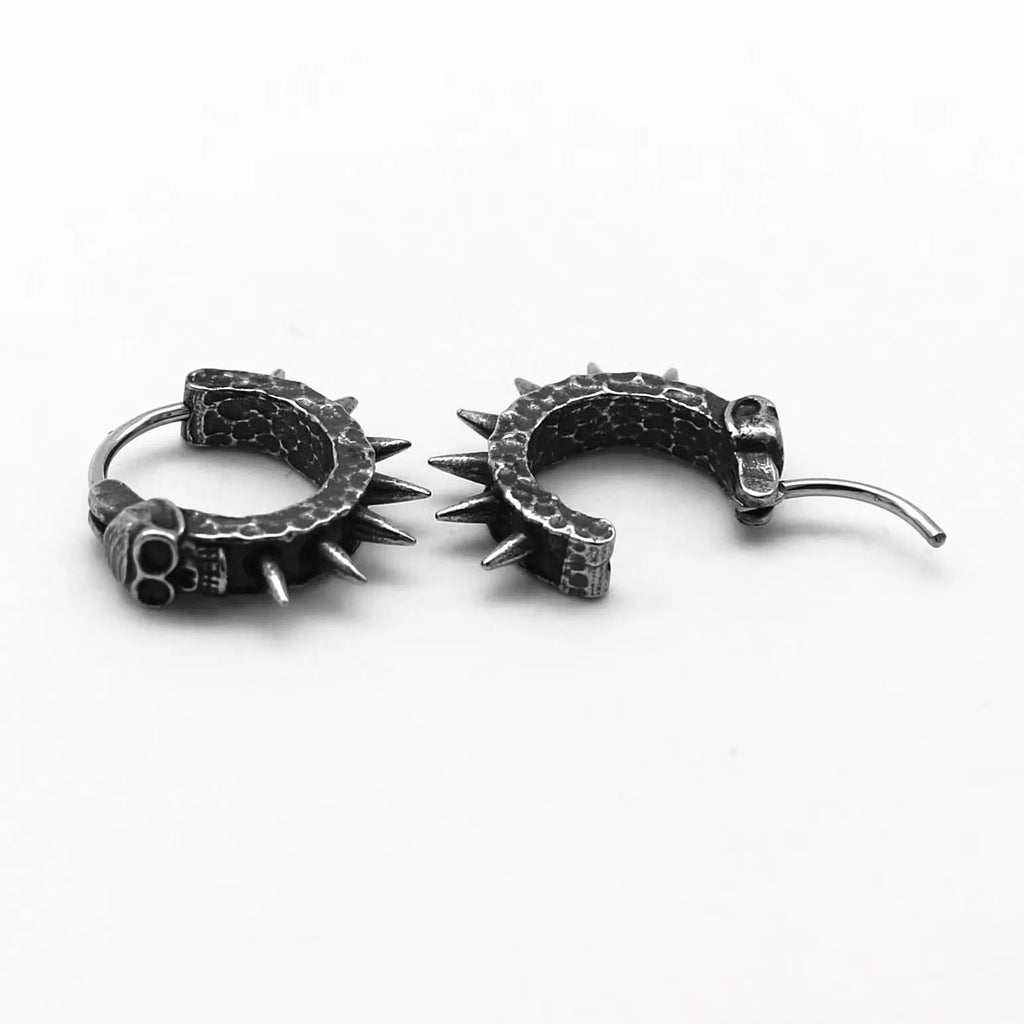 Retro black punk motorcycle stud earrings with geometry shape in alloy and copper plastic