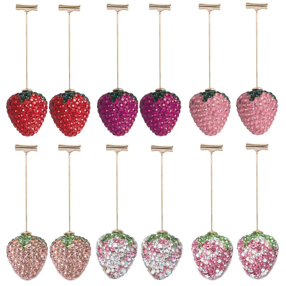 Red strawberry geometry earrings for women with zinc alloy construction
