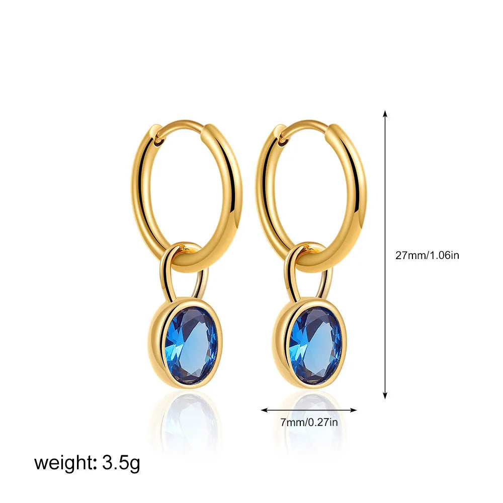 Women's copper retro oval zircon earrings showing ellipse shape in six colour variations