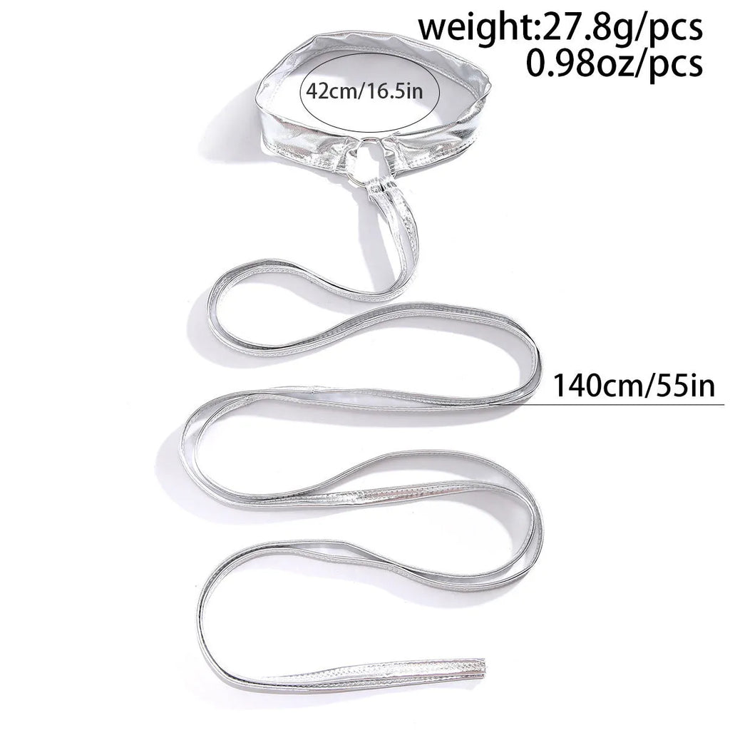 Silver alloy cross thigh chain jewellery with lace-up fastening and geometric links