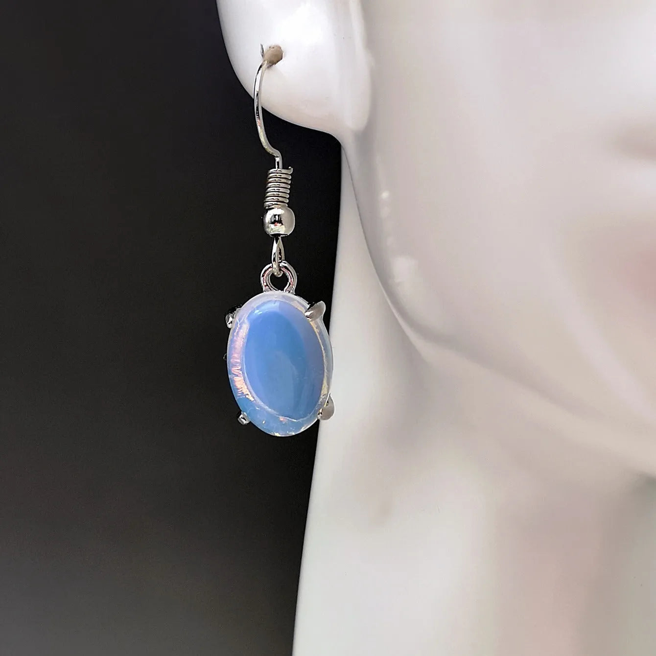 Moonlight white opal earrings with cross pendant in retro drop shape design
