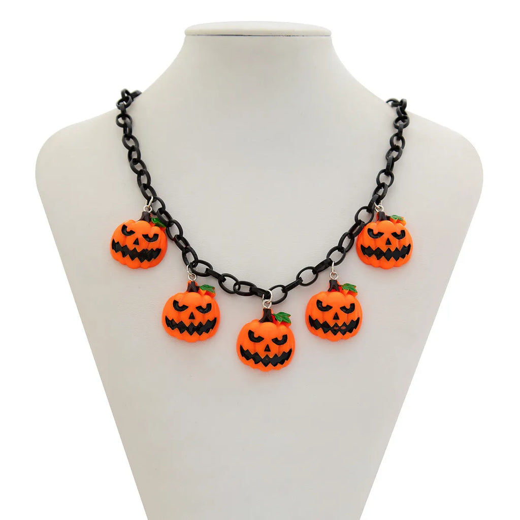 Halloween ghost pumpkin necklace with acrylic cartoon character pendant on plastic chain