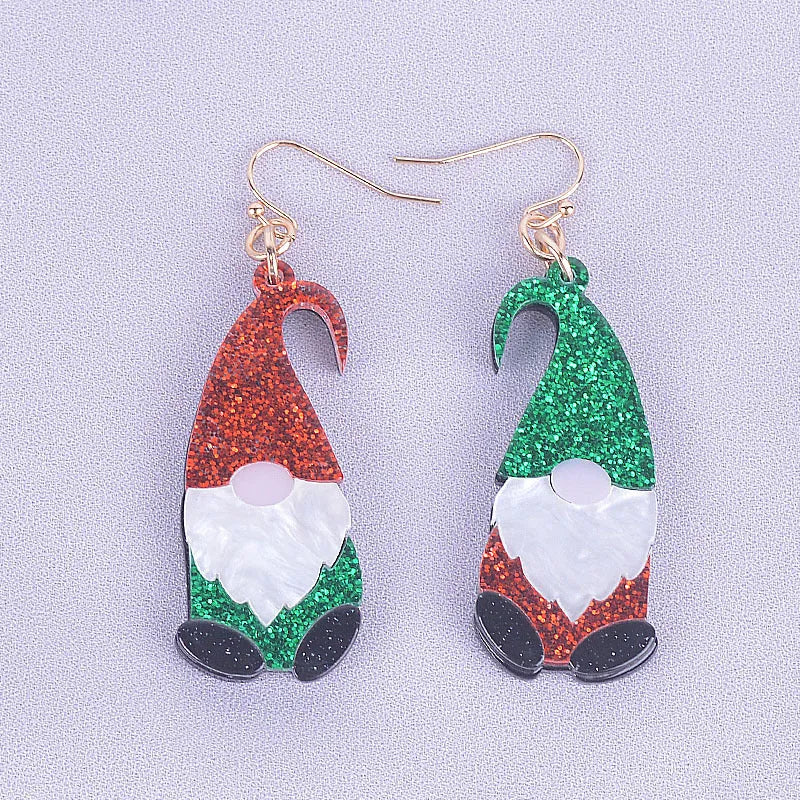 Acrylic Santa Claus cartoon earrings in red and green hat styles