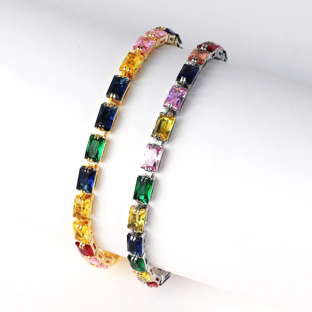 Women's zircon bracelet with electroplated finish and multiple stone colour options