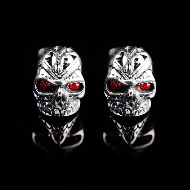Retro red eye ghost head skull stud earrings with electroplated alloy construction