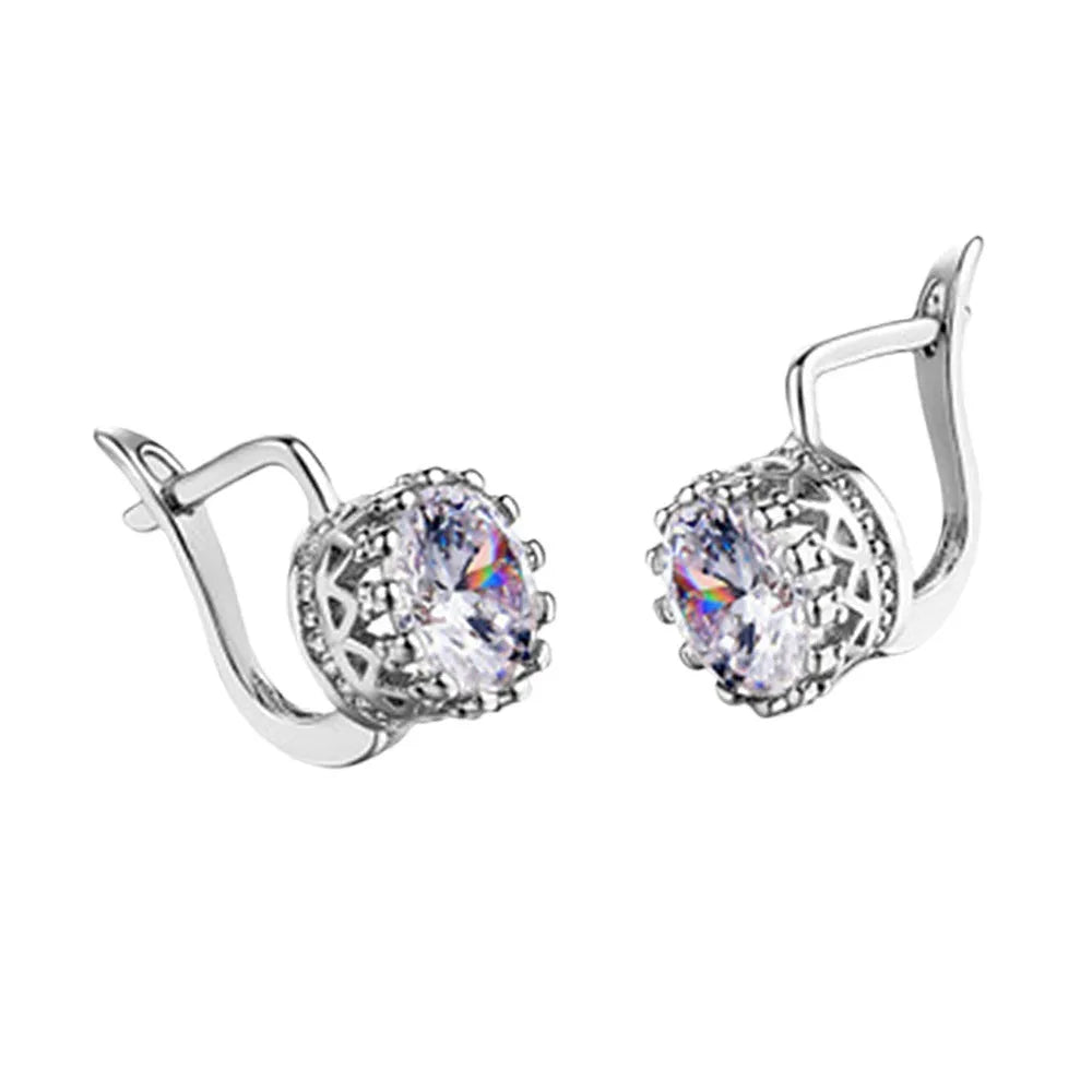 Korean retro crown ear clips for women with white diamond detailing on copper with rose gold or white gold colour finish