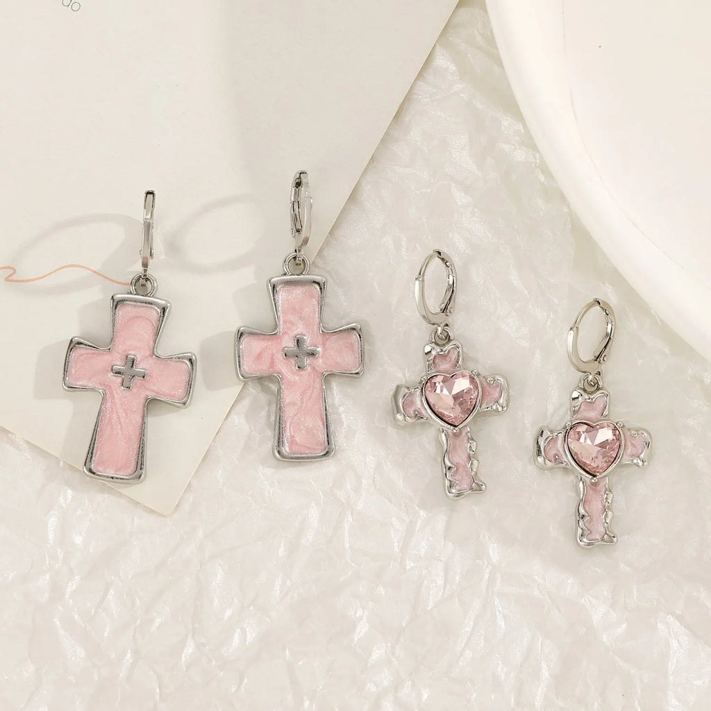 Women's alloy earrings with cross designs in multiple neutral colour options