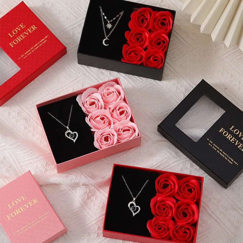 Korean style soap flower gift box set with handbag in red, pink or black colour options