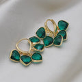 Korean style green heart pendant glass ear clip earrings with artificial gemstone detailing