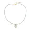 White conch shell bead necklace with mother pearl shellfish pendant on electroplated chain